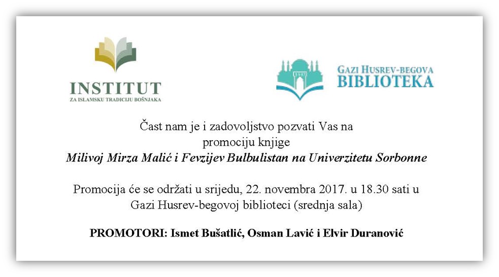 Promocija knjige “Milivoj Mirza Malić i Fevzijev Bulbulistan na Univerzitetu Sorbonne”
